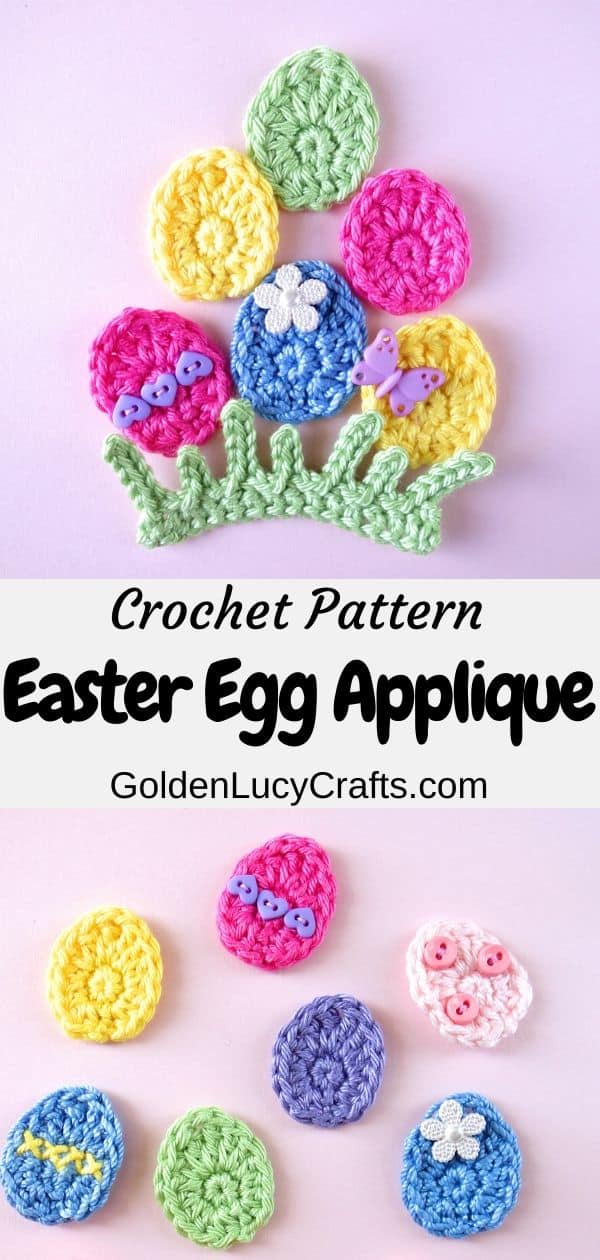 Crochet Easter egg, grass appliques.