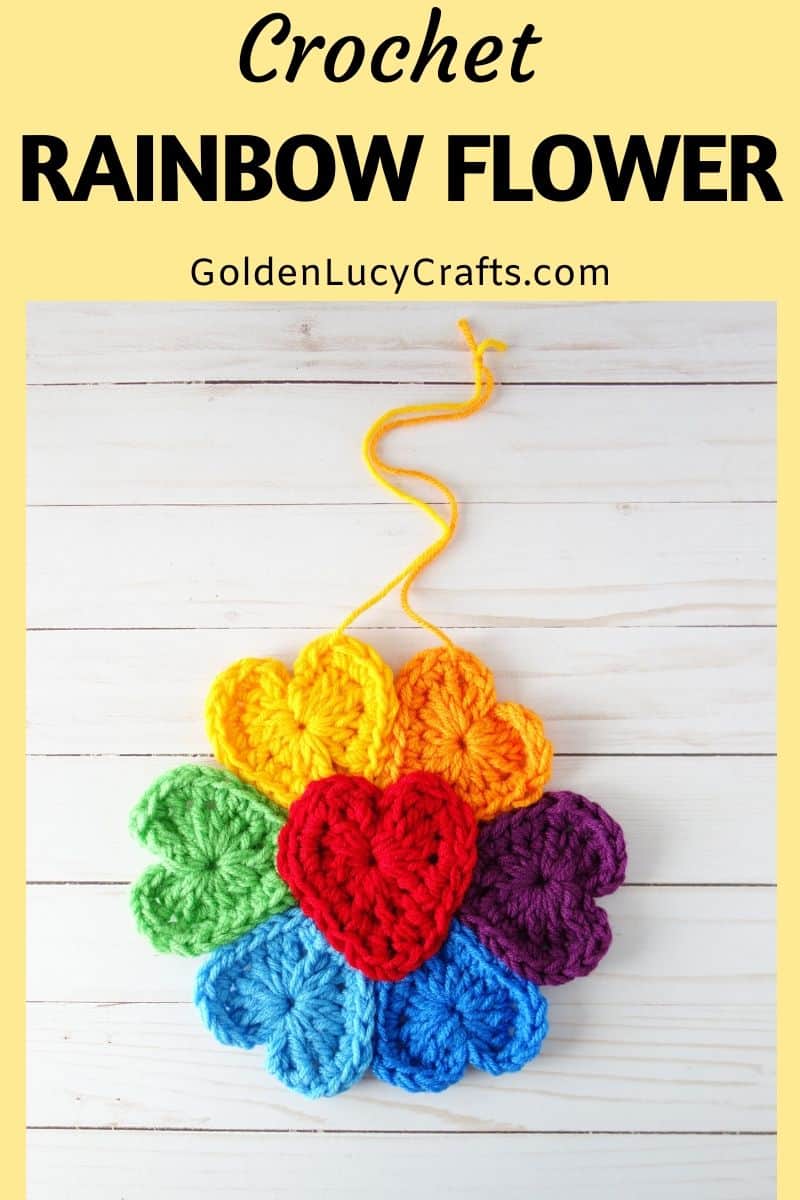 Crochet Rainbow flower for window, rainbow flower of hope, flower made from hearts, free pattern