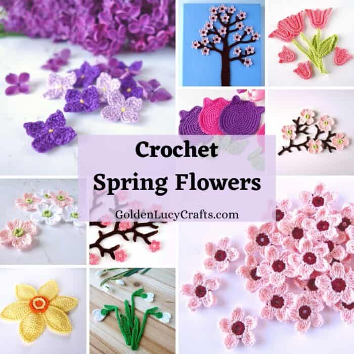 Crochet Spring flowers photo collage.
