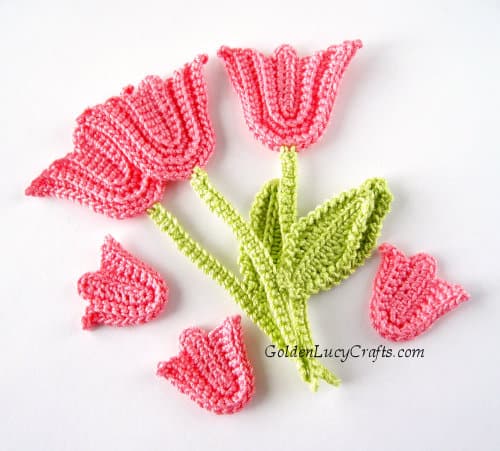 Crocheted pink tulip appliques.