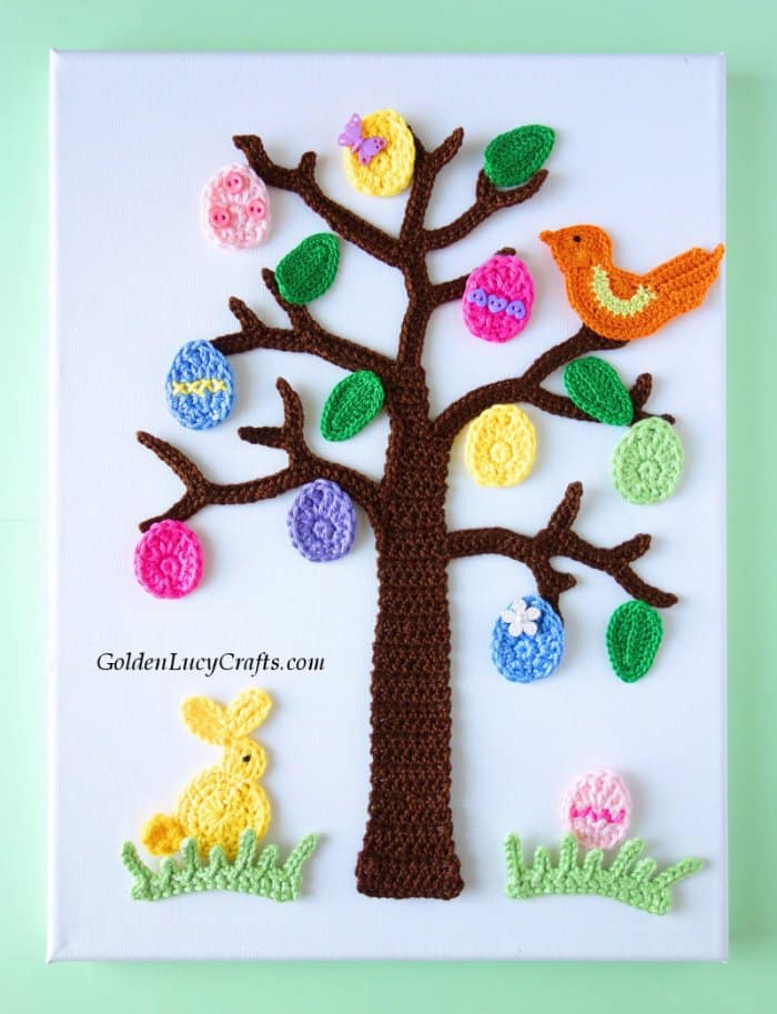 Crochet Easter tree applique.