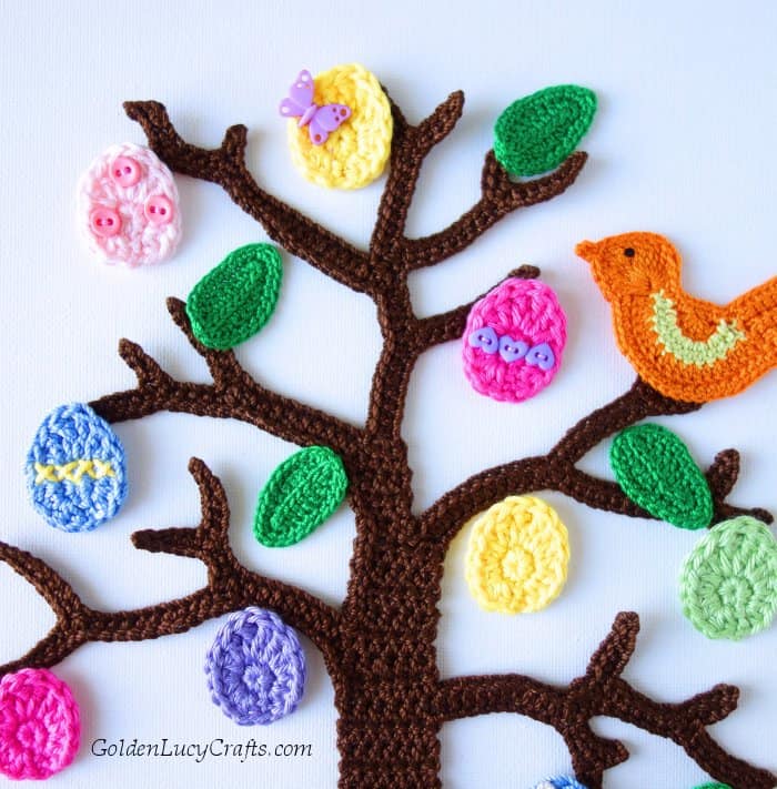 Crochet Easter decor, Easter Tree wall art, crochet applique, Easter home decoration