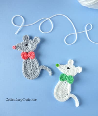 Two crochet mouse appliques.