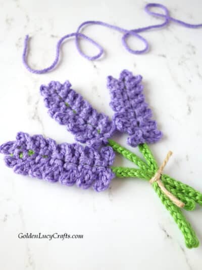 Crocheted lavender flowers.