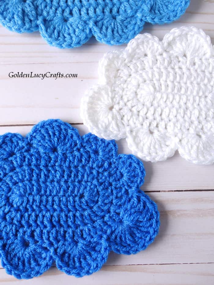 Crocheted clouds close up picture.