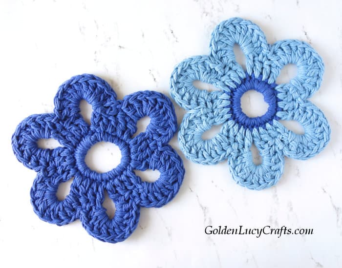 Two crocheted flowers.