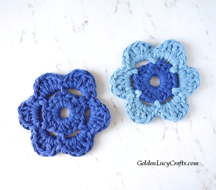 Two crocheted flowers.