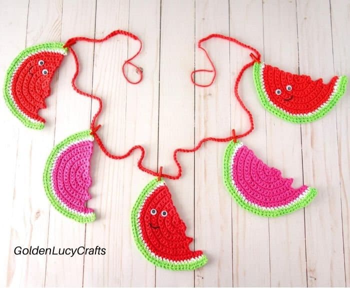 Crochet watermelon garland.