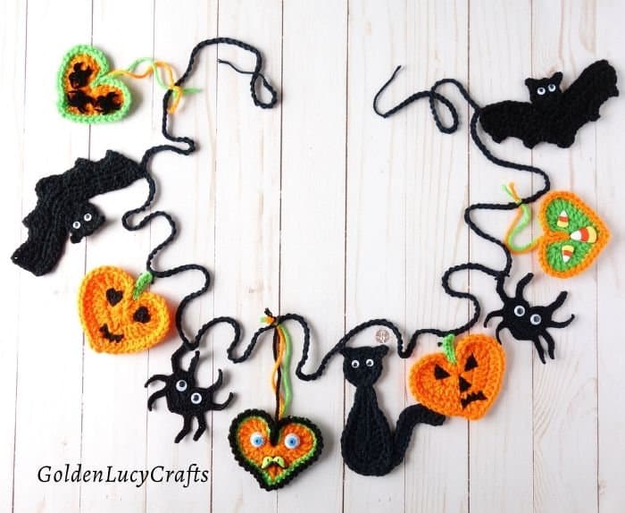 Crochet Bunting Garland Orange and Black Handmade,Crochet Halloween Bunting