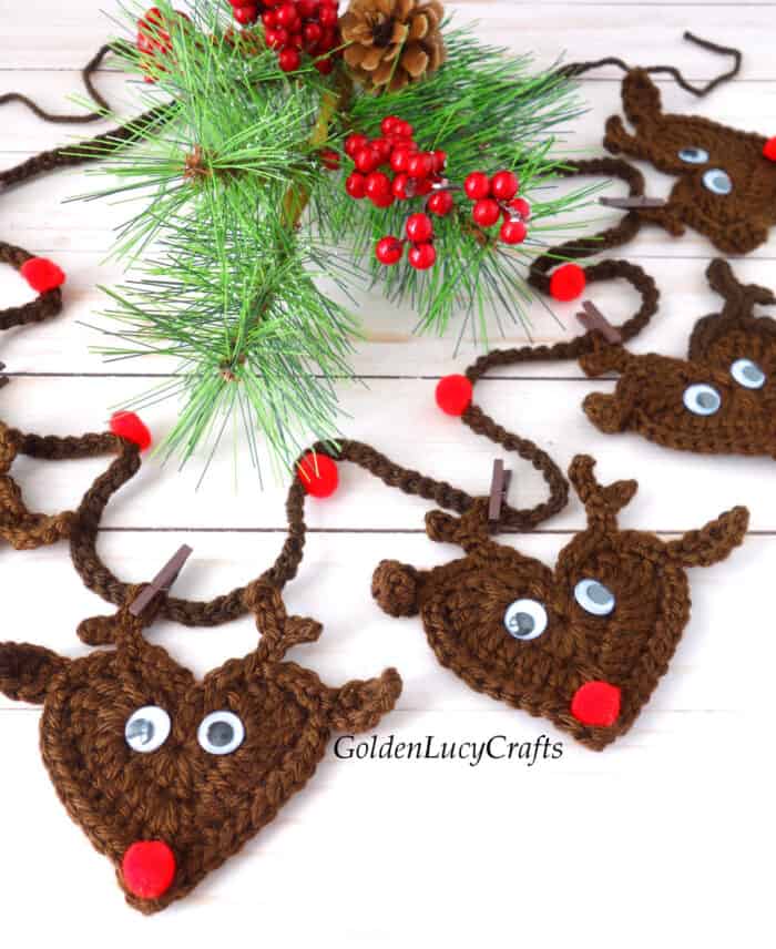 Crochet reindeer garland