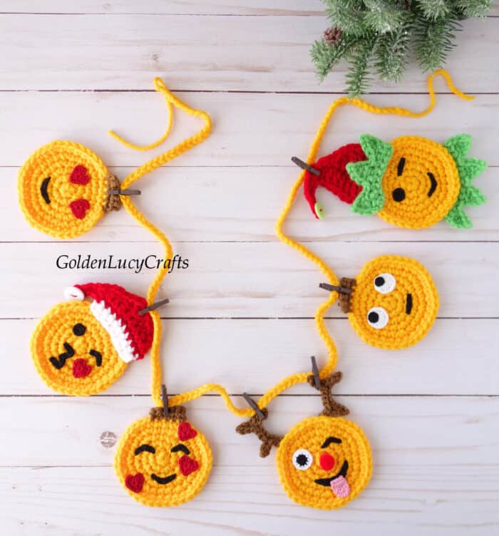 Crochet Christmas emoji garland.
