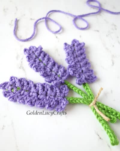Crochet lavender flowers applique.