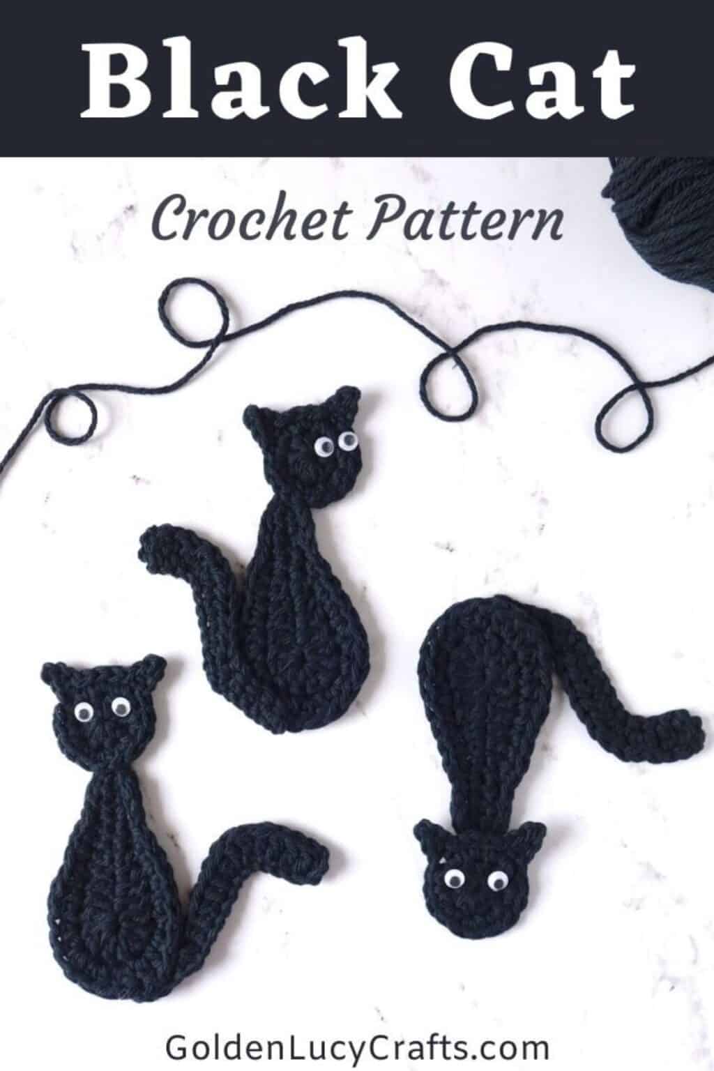 Black Cat Crochet Pattern, Halloween Applique GoldenLucyCrafts