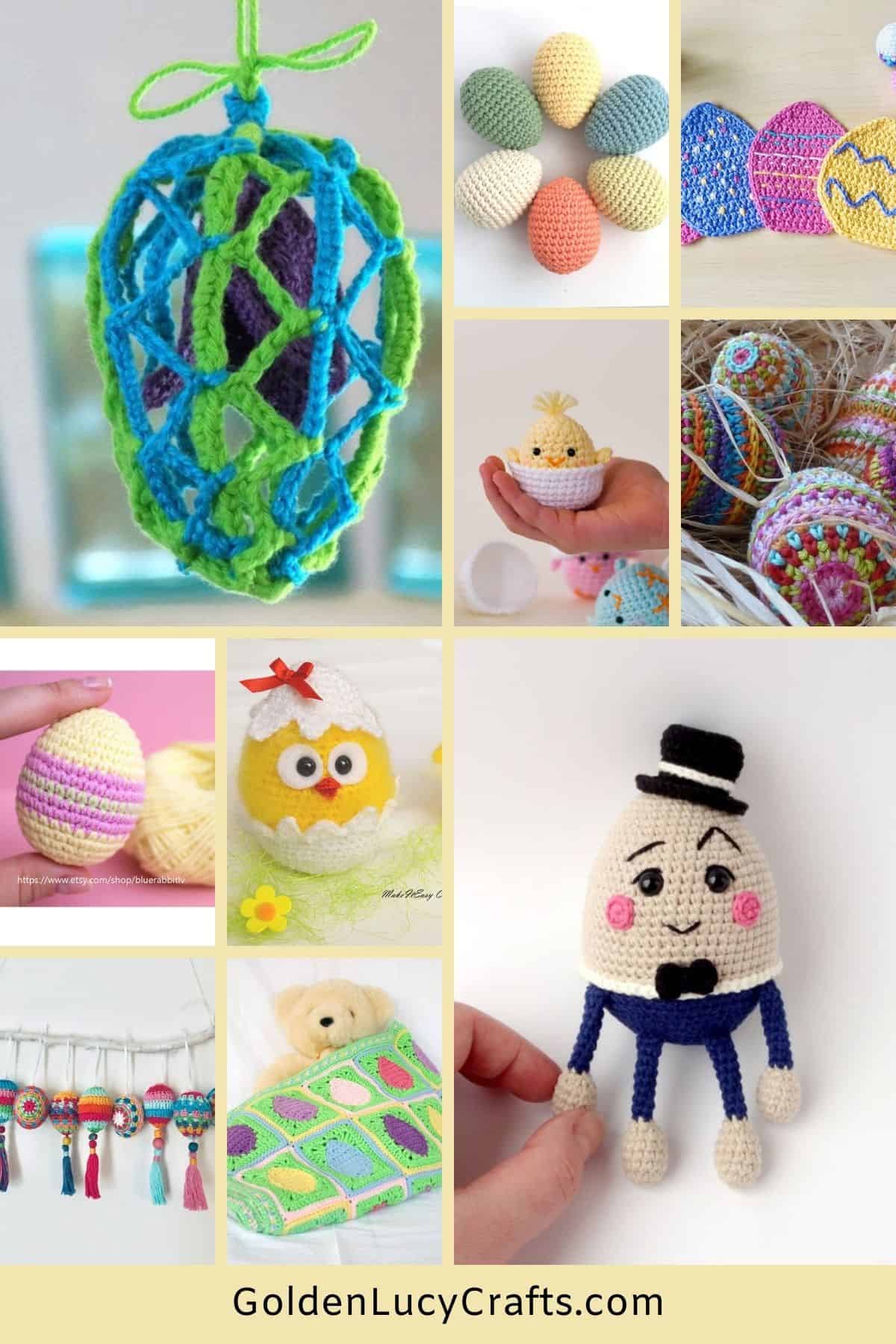 Crocheted Easter eggs photo collage.