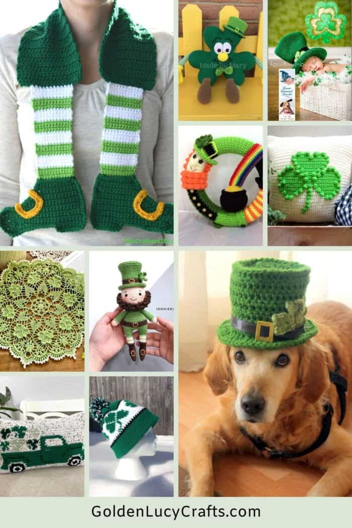 Crochet for St. Patrick's Day picture collage.