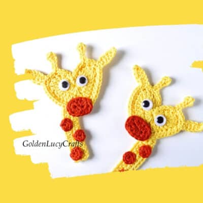 Two crocheted giraffe appliques.