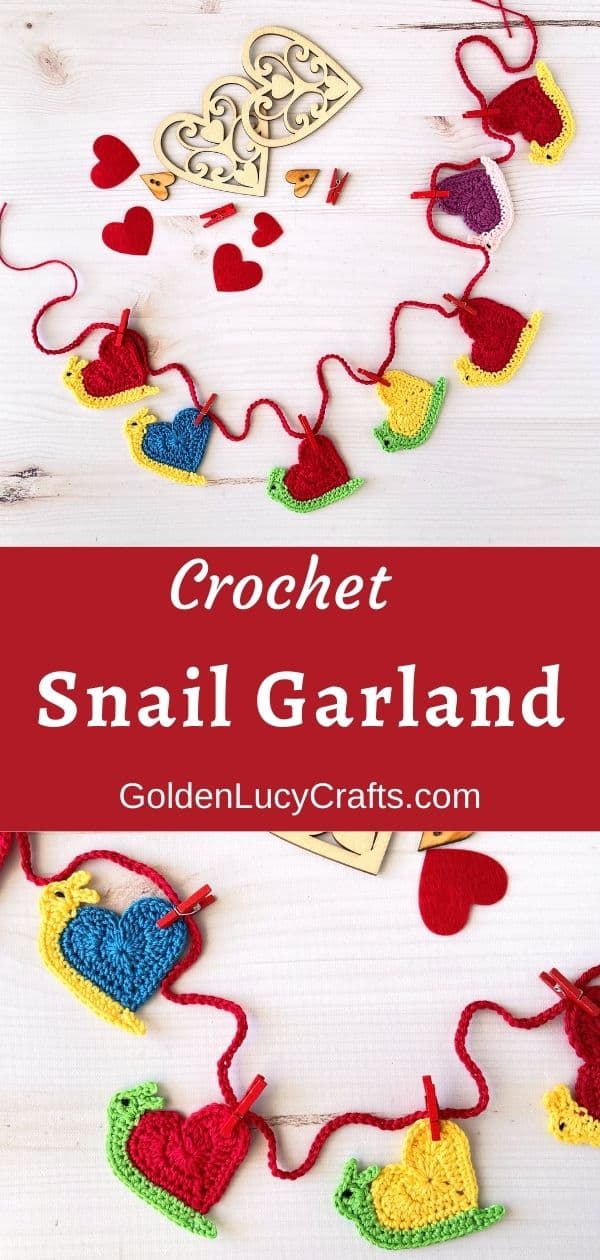 Crochet heart snail garland.