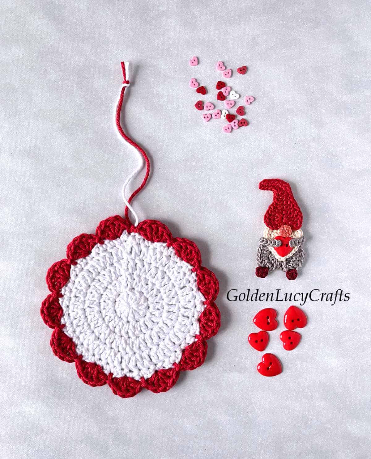 Parts of Valentine's Day crocheted ornament.