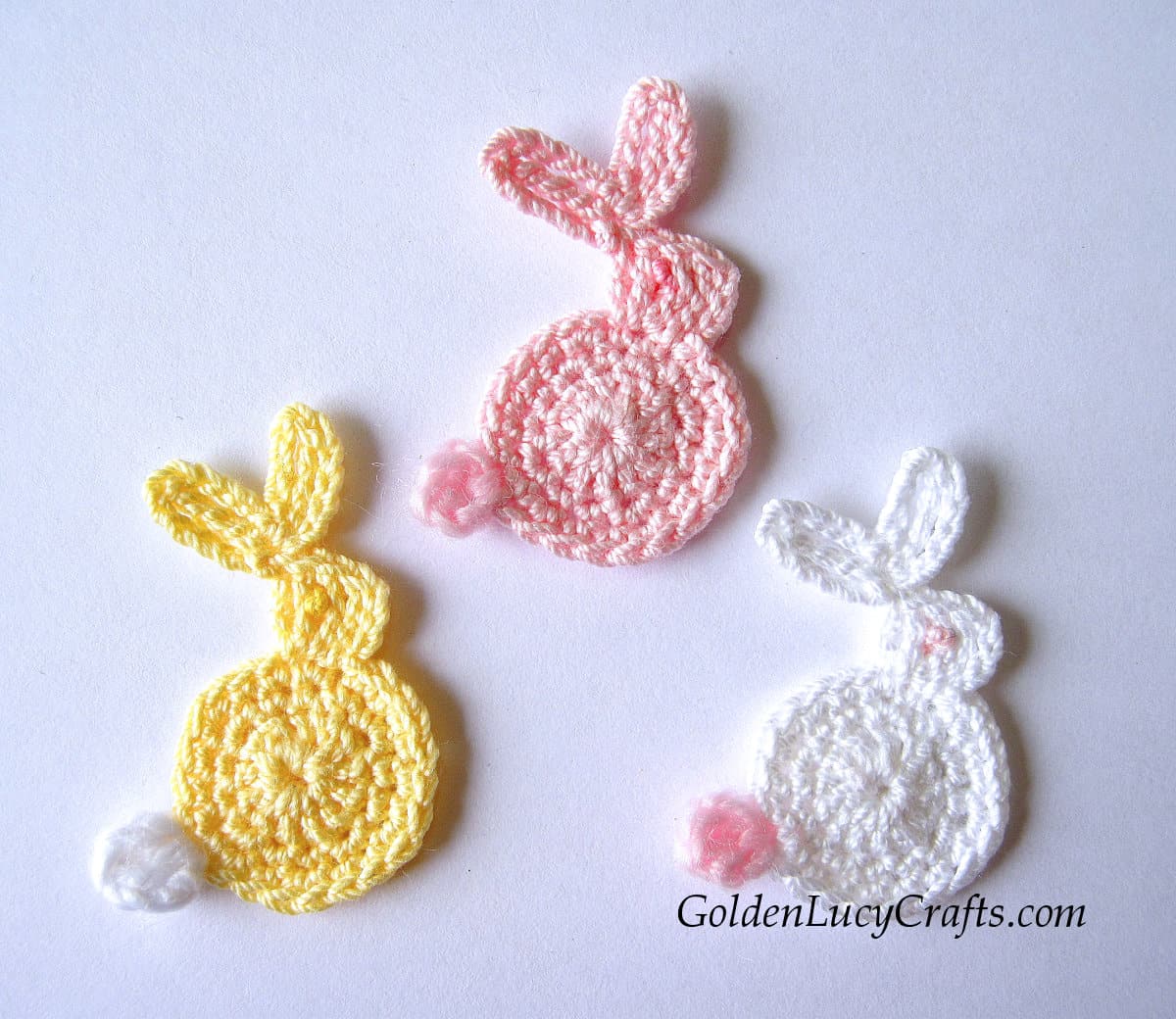 Three crochet Easter bunny appliques.