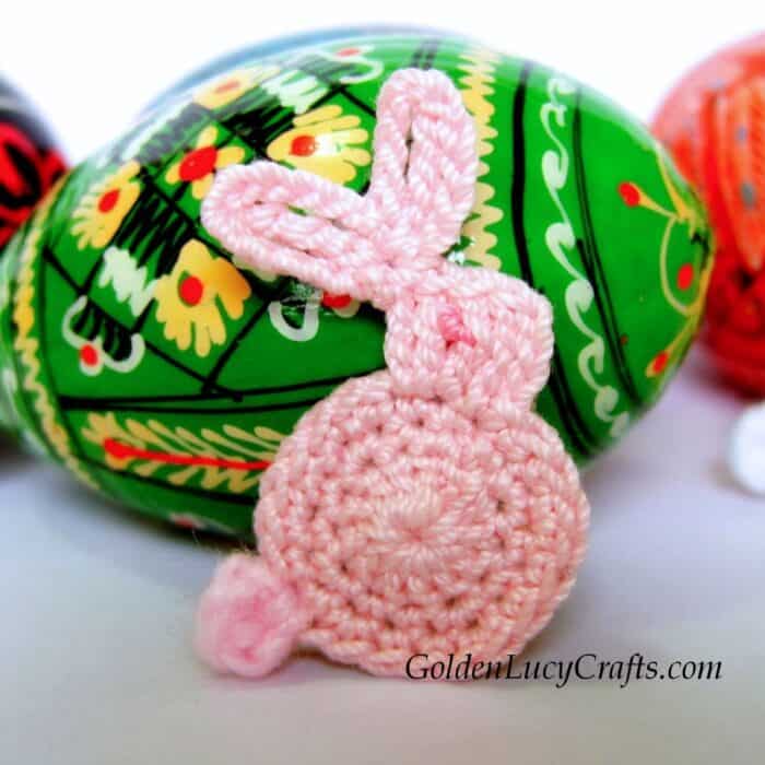 Pink Easter bunny crochet applique.