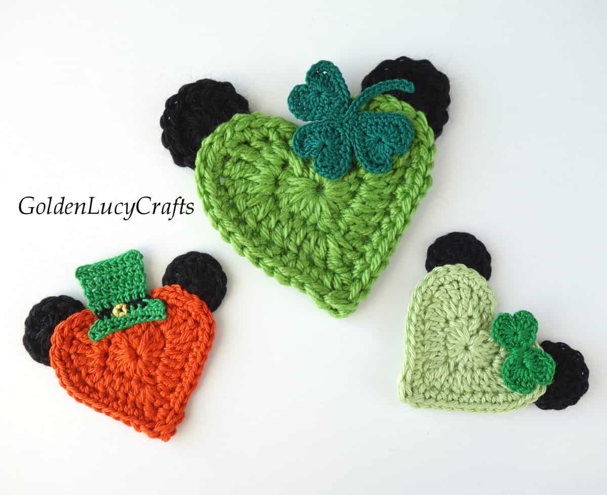 Crochet hearts for St Patricks Day.