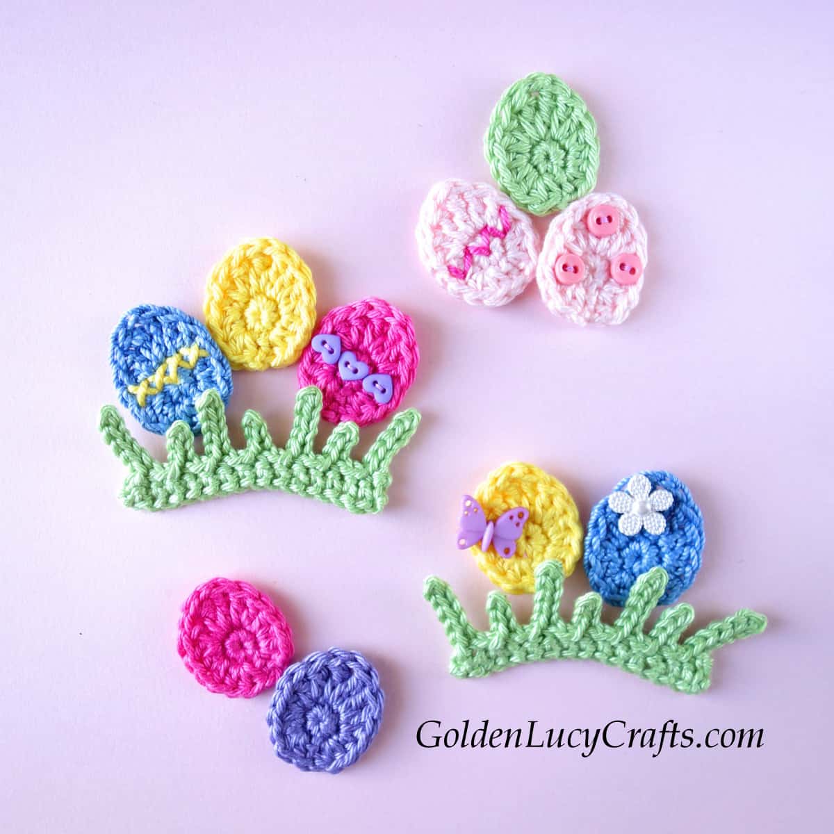 Crochet appliques - Easter eggs and grass.