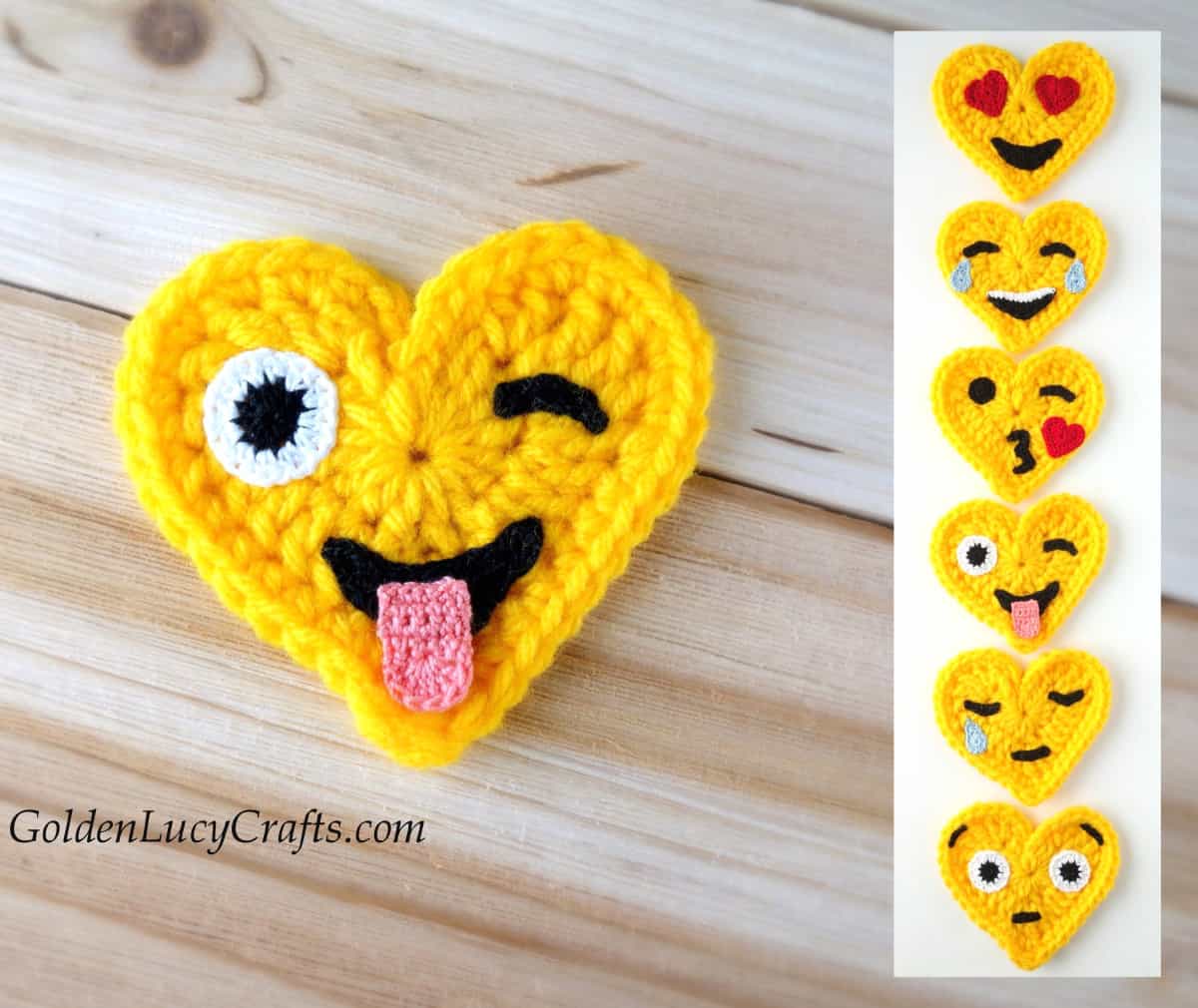 Crochet heart-shaped emojis.