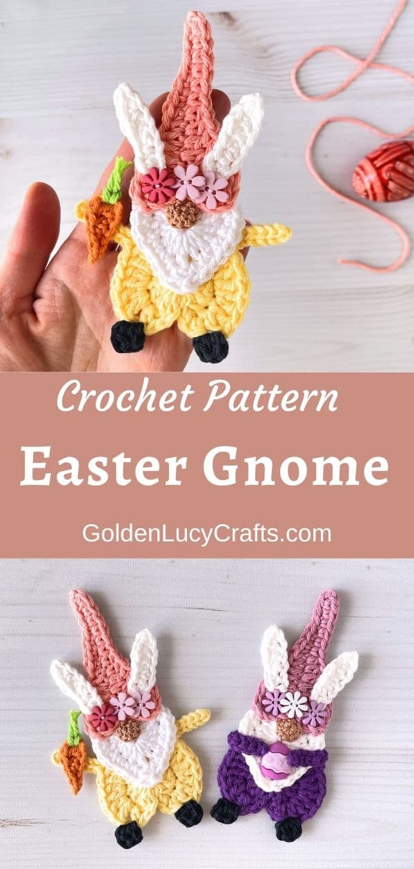 Crochet Easter gnome appliques.