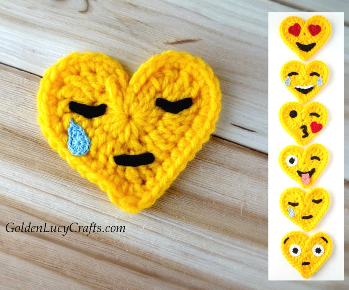 Crochet heart-shaped emojis.