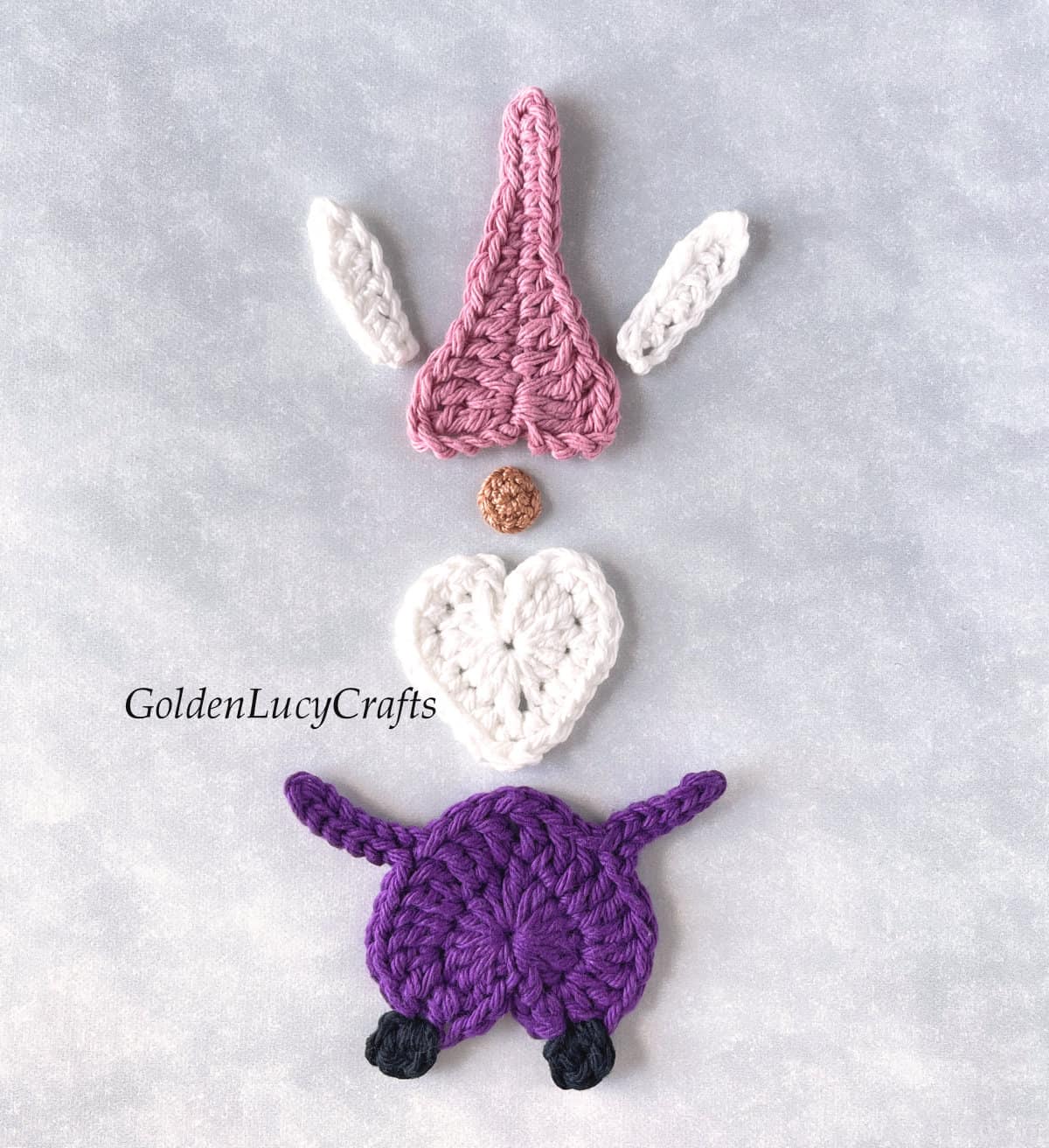 Elements of crocheted Easter gnome.