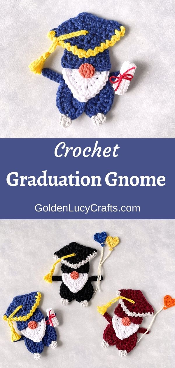 Crochet graduation gnome appliques.