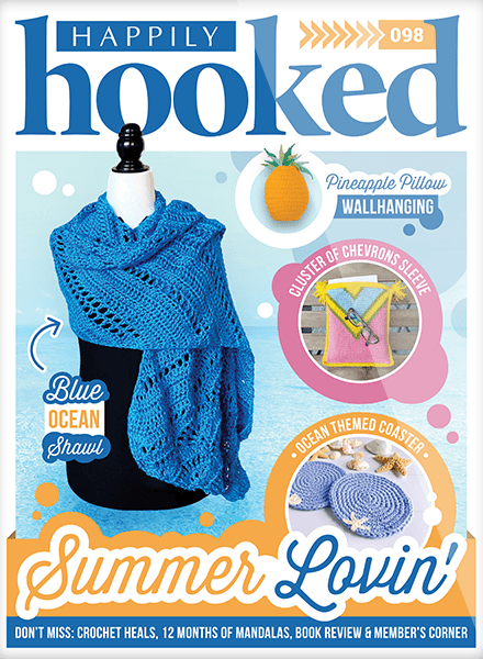 Cover page of happily hooked crochet magasine.
