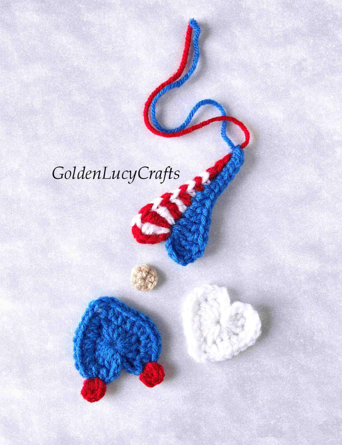 Parts of crocheted patriotic gnome.
