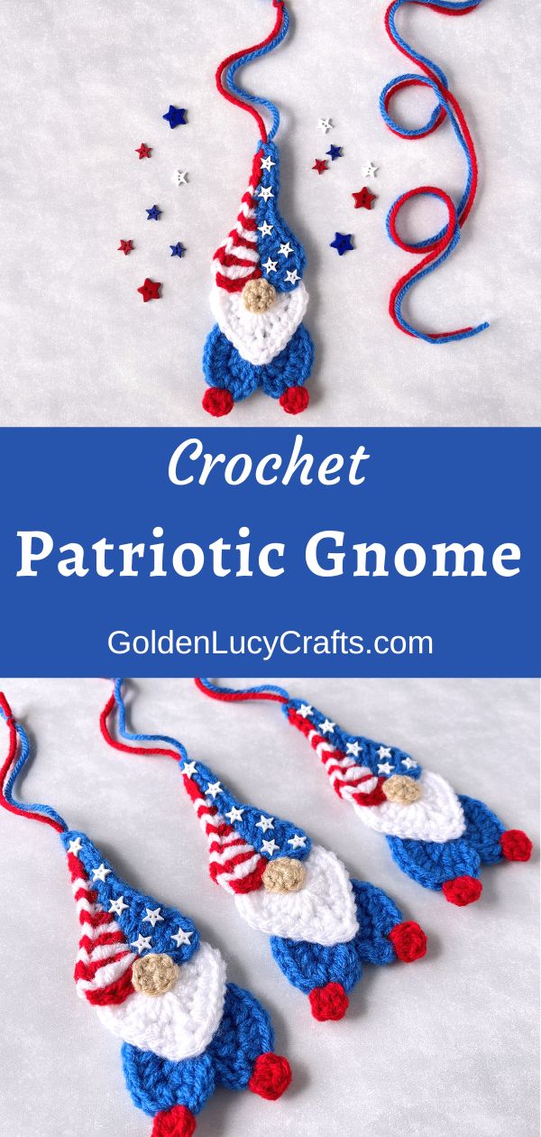 Crochet gnomes fourth of July decoration.