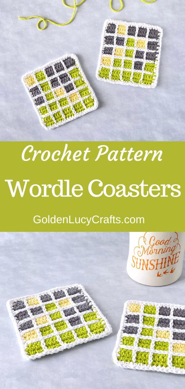 Crochet wordle game coasters.