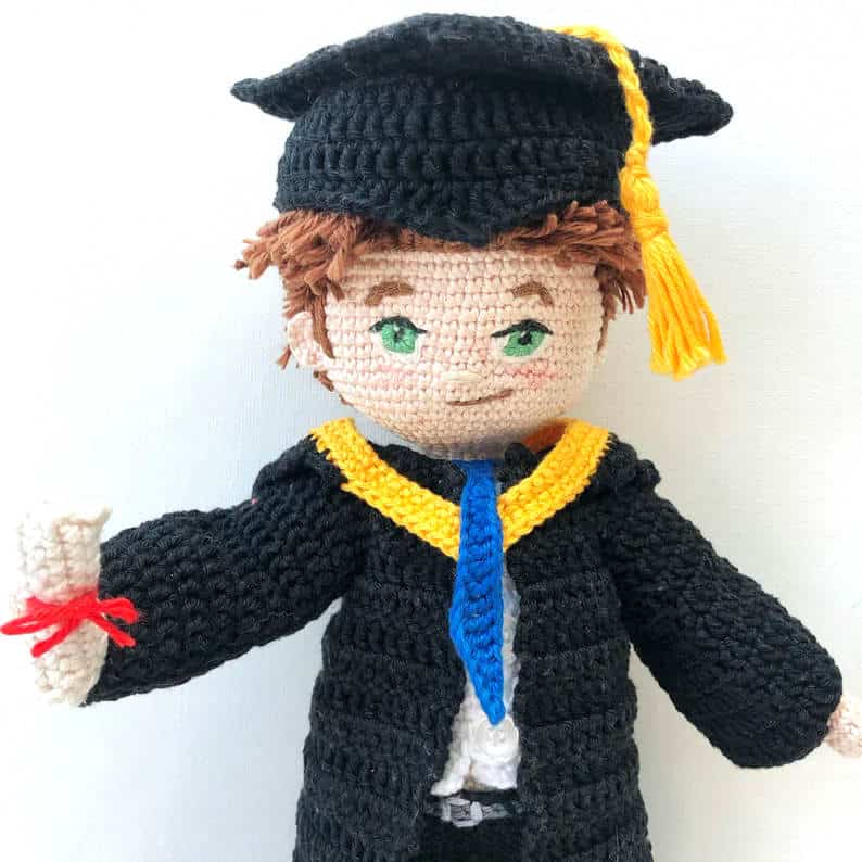 Crochet graduation doll.