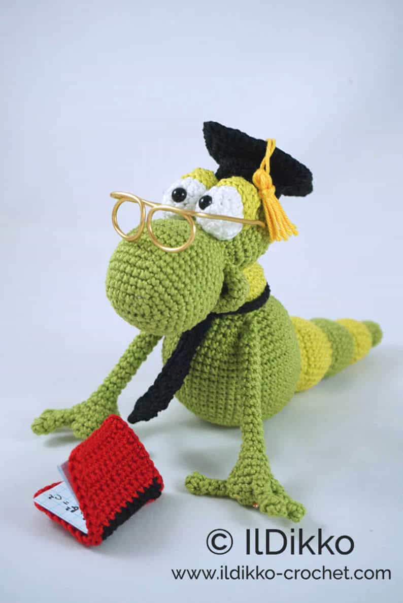 Crochet bookworm amigurumi.
