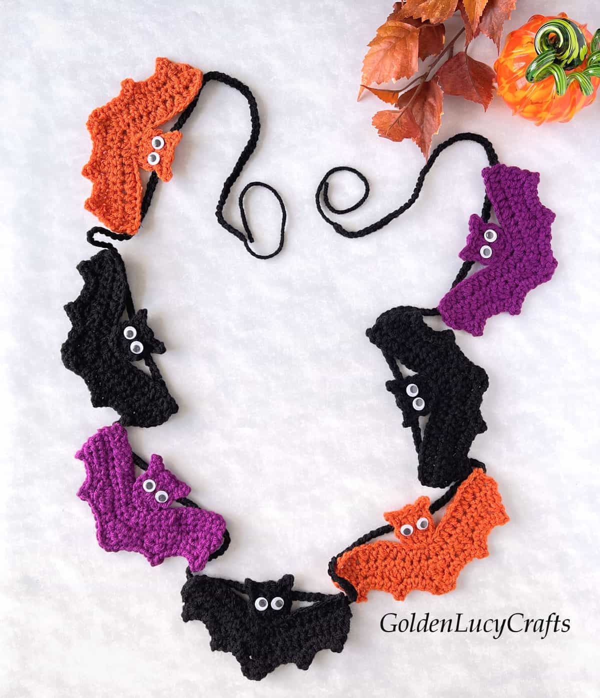 Crochet bat garland fo Halloween home decor.