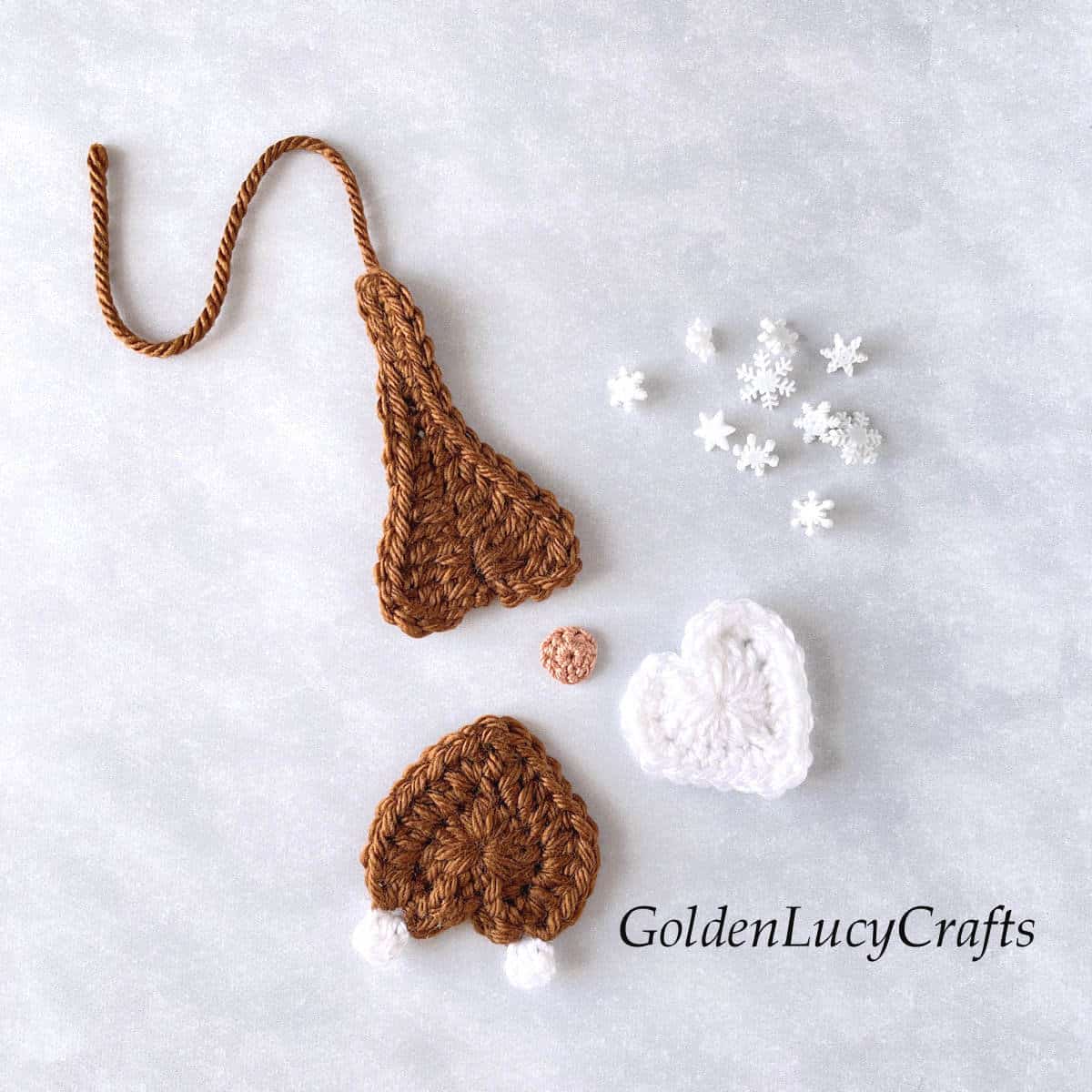 Parts of crochet gingerbread gnome.