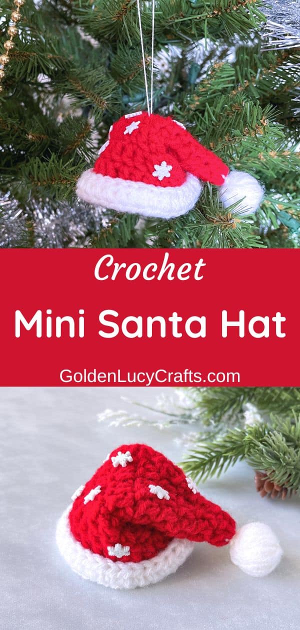 Crochet mini Santa hat ornament, Christmas decor.
