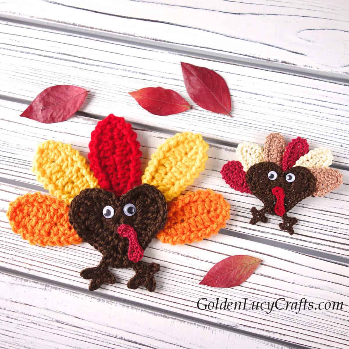Large and small crochet turkey appliques.