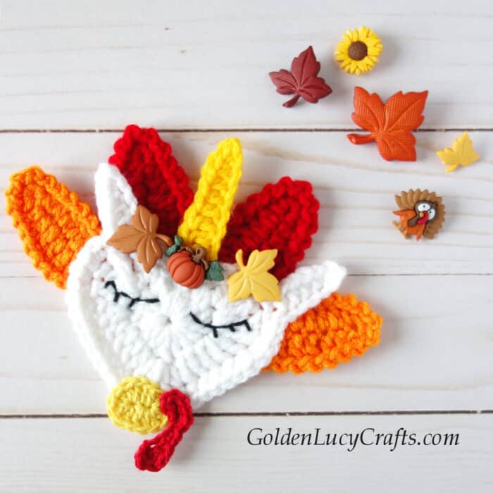 Crochet turkey unicorn for Thanksgiving.