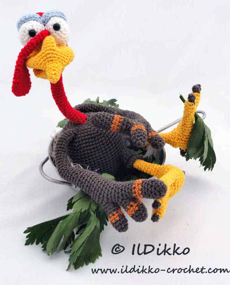 Funny crochet turkey amigurumy.