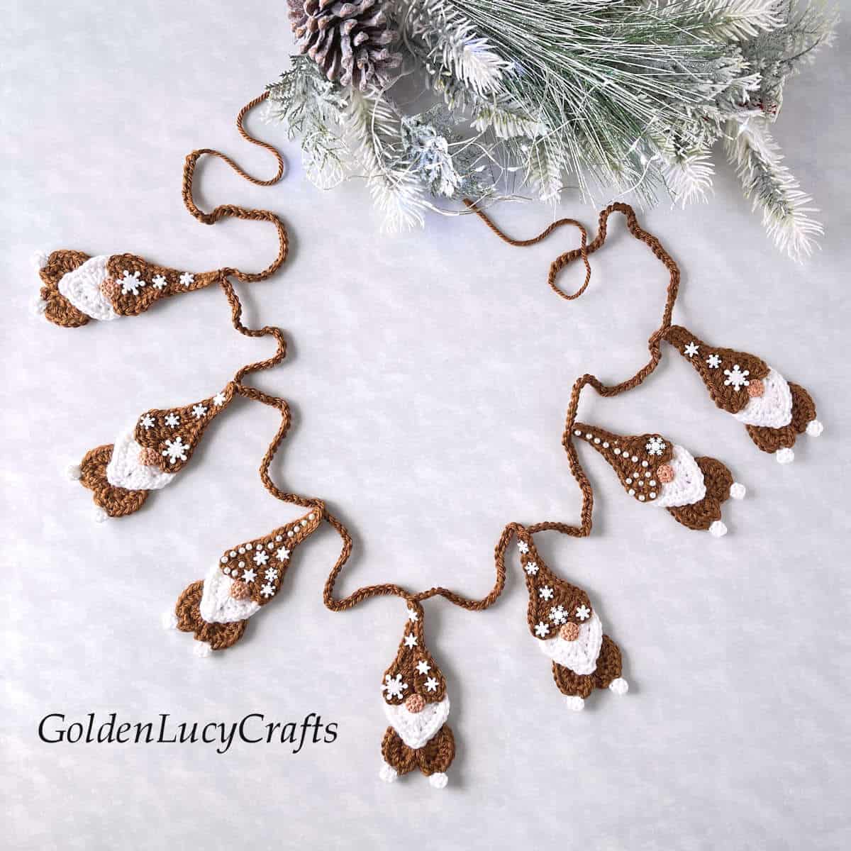 Crochet Christmas garland, gingerbread heart gnome garland.