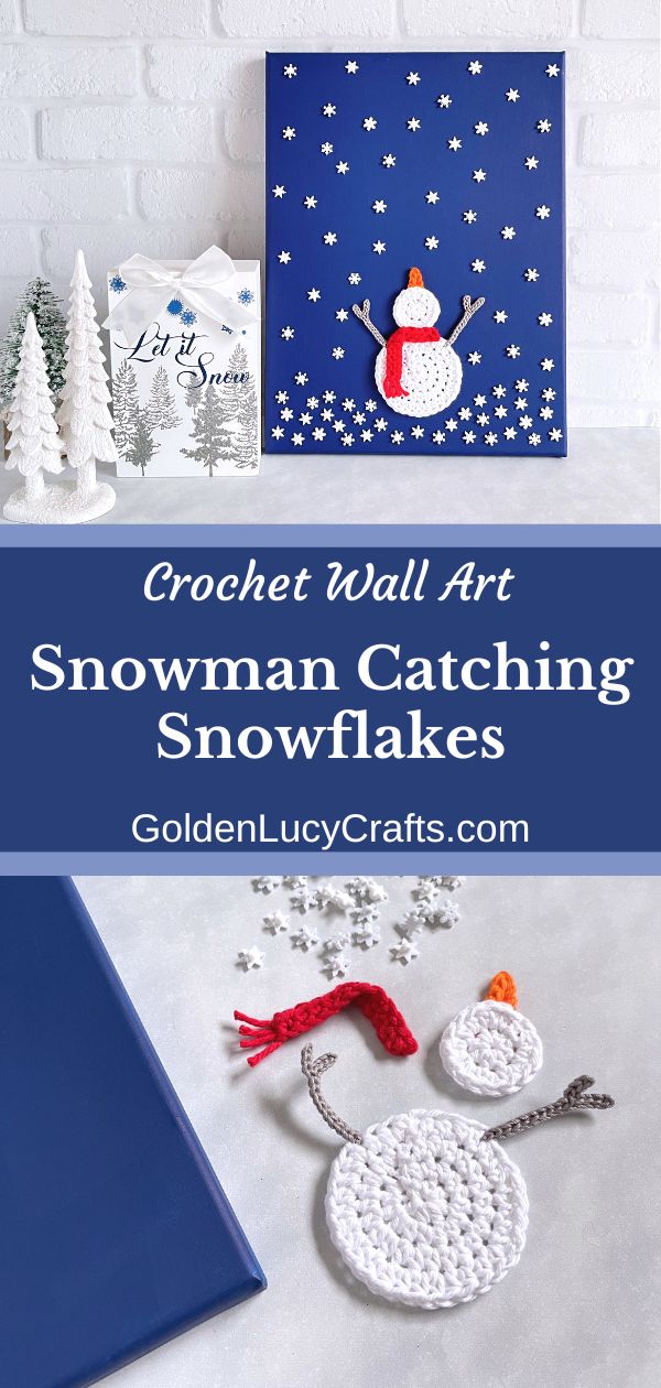 Crochet wall art snowman catching snowflakes