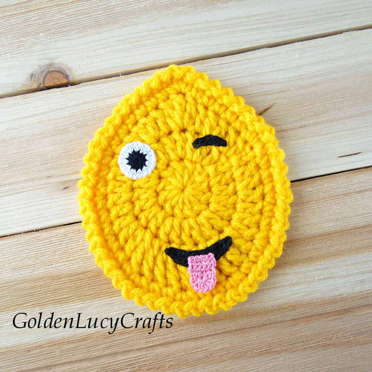 Crochet Easter egg emoji crazy face.