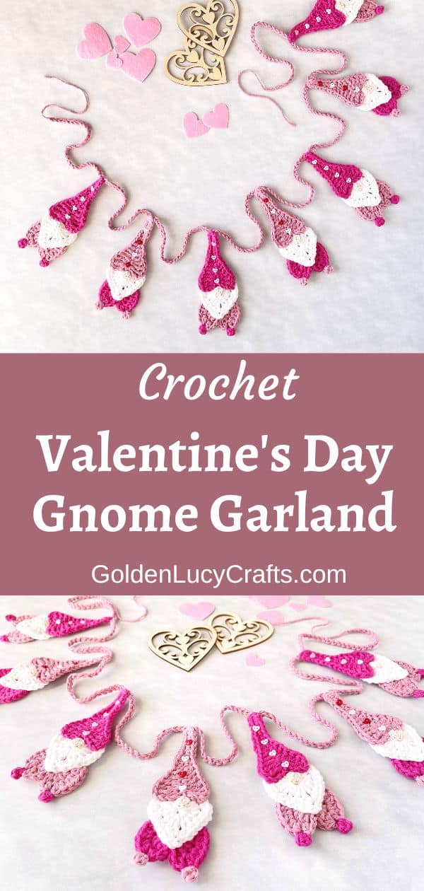 Crochet gnome garland for Valentine's Day.