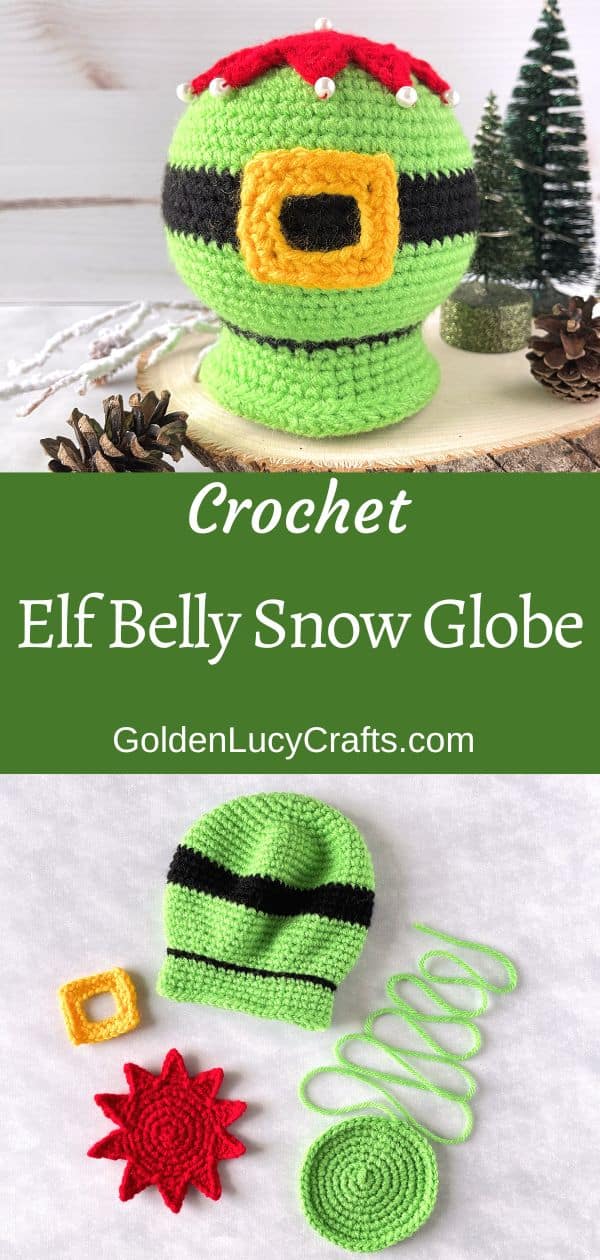 Crocheted snow globe elf belly.