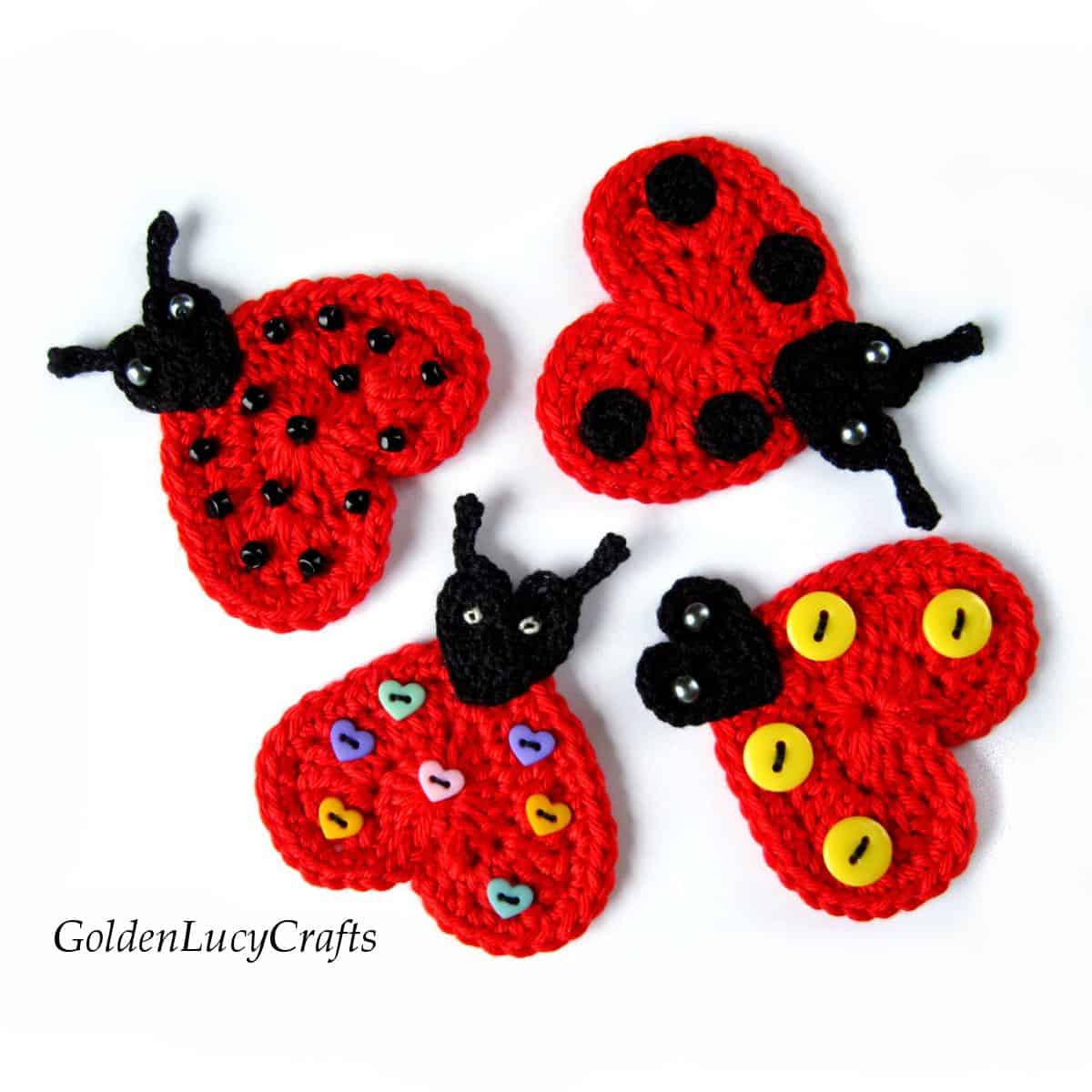 Four crochet ladybug appliques.