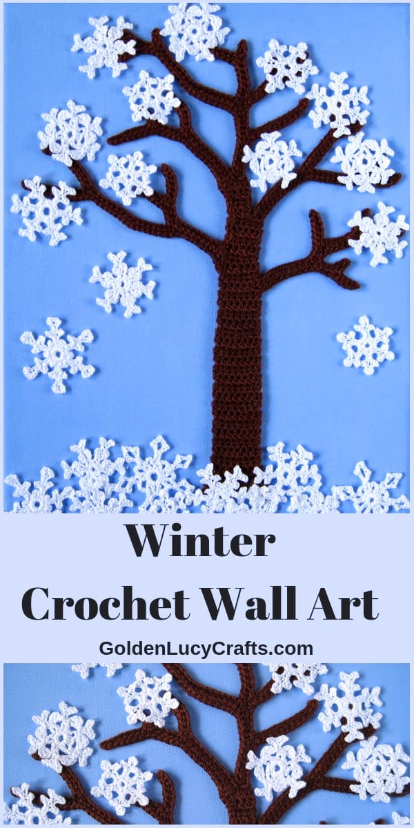 Winter tree covered with snowflakes crochet wall art.